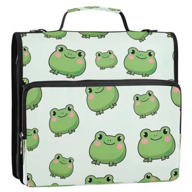 Imagem de Linda bolsa organizadora de fichário com zíper de sapos verdes com alça, 3 anéis de 3 anéis, portfólio de fichário D de 3 cm para escola, escritório, armazenamento de viagens