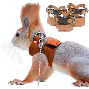 Imagem de Pacote com 3 conjuntos de arnês e coleira de esquilo – corrente antimordida, alça de corda de tração ajustável, coleira de caminhada para treinamento de animais pequenos para ratos de chinchila