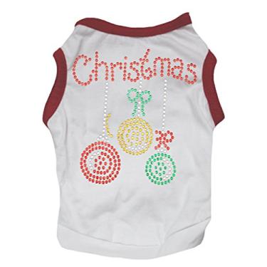 Imagem de Petitebella Decoração de Natal Camisa Branca Vermelha Roupas para Cachorro (Grande)