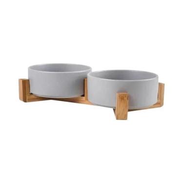 Imagem de Comedouro Duplo De Cerâmica Para Cães E Gatos Pequenos Com Suporte De 