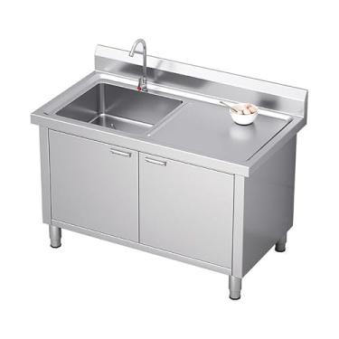 Imagem de Pia utilitária com armário, pia de cozinha independente, pia de aço inoxidável com bancada e torneira, pia de cozinha comercial, pia externa, pia de preparação com bancada, para restaurante, café, bar