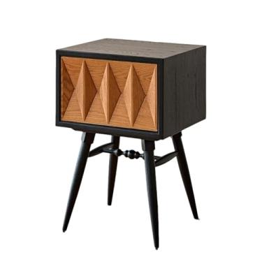 Imagem de Mesa de cabeceira de madeira maciça, mesa de cabeceira moderna de meados do século com gaveta, mesa de canto com armazenamento, mesas laterais de cama de fazenda com pernas de madeira maciça, fácil