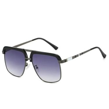 Imagem de HPIRME Óculos de luxo ovais com lentes degradê, estilo retrô, armação fina com ponte dupla, proteção UV400 (preto e cinza)