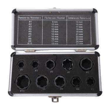 Imagem de Luocute Removedor de Porcas de 10 Unidades, Conjunto de Extrator de Soquete de Impacto de 9-19 Mm, Feito de Aço nº 45 Com Oxidação Preta, para Remover Porcas e Parafusos Danificados Com