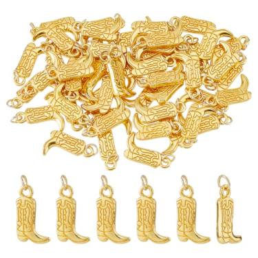 Imagem de SUPERFINDINGS 50 berloques de bota de caubói, ouro antigo, pingentes de caubói com tema ocidental, pingentes de liga de vaqueira, com anel de salto de aço inoxidável 304 para colar, pulseira, joias