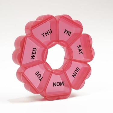 Imagem de Lindo recipiente de vitaminas para viagens – Caixa de comprimidos circular divertida, organizador semanal de 7 dias, estojo de comprimidos de coração, organizador de comprimidos portátil de