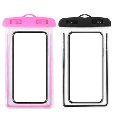 Imagem de Kimono Outlet Bolsa de telefone à prova d'água, pacote com 2, capa universal IPX8, bolsa seca para celular, protetor de maiô flutuante para praia, itens essenciais de viagem, preto + rosa