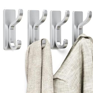 Imagem de niffgaff Ganchos de parede para casaco e toalha: gancho adesivo de porta de 5,8 kg, gancho adesivo para parede, armário, banheiro - prata, pacote com 4