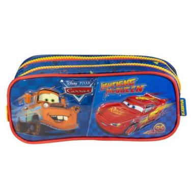 Imagem de Estojo Duplo Carros Escolar McQueen Infantil Disney Mater Cor:Azul, Az