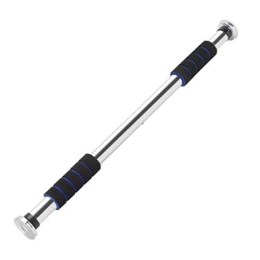 Imagem de Barra de Porta Ajustável para Flexão com Empunhadura de Espuma, Cromada, Kit com 3 Faixas Elásticas de Látex para Treino de Resistência