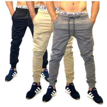 Imagem de kit 3 calças jeans jogger com elastano masculina jeans slim cores vari