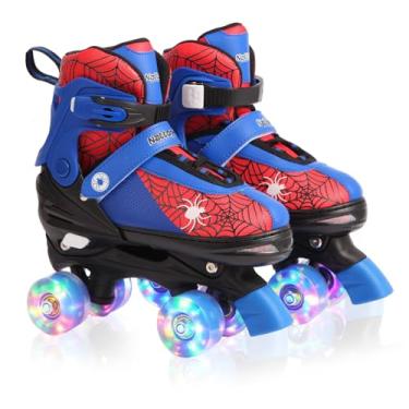 Imagem de Nattork Patins infantis para meninos e meninas, 4 tamanhos, quadriciclos ajustáveis com rodas iluminadas, presente de aniversário para meninos, crianças, iniciantes, ambientes internos e externos