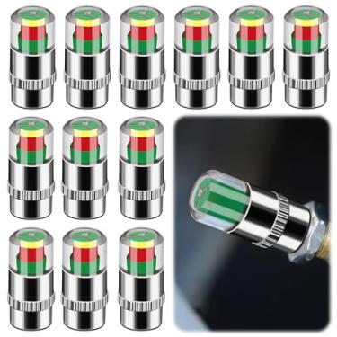 Imagem de KAKUPPA 12 tampas de monitor de pressão de pneu, tampas de haste de válvula de 2,4 bar 36PSI com alerta de 3 cores, indicador universal do sensor de pressão do pneu para carros, SUVs e caminhões