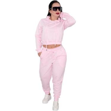 Imagem de Calça Moletom Acompanha Blusa Meia Estação Elegante Sem Estampa - Caro