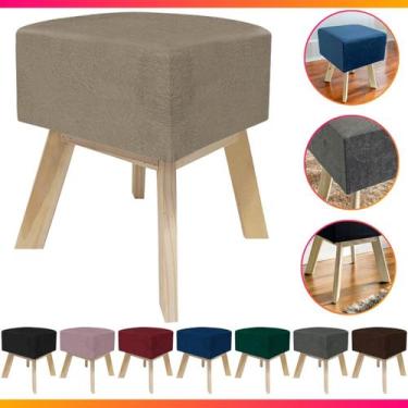 Imagem de Puff Banqueta Decorativo Para Sala Quadrado Multiuso Pés de Madeira - 