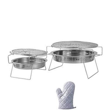 Imagem de CGKs6anmU Churrasqueira de aço inoxidável para churrasqueira ao ar livre redonda churrasqueira japonesa para acampamento, churrasqueira dobrável, fogão doméstico portátil