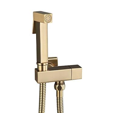 Imagem de Pulverizador de bidê portátil para vaso sanitário, conjunto de pulverizador de fraldas de pano de banheiro de latão dourado escovado com água fria única, kit de pulverizador de bidê de banheiro