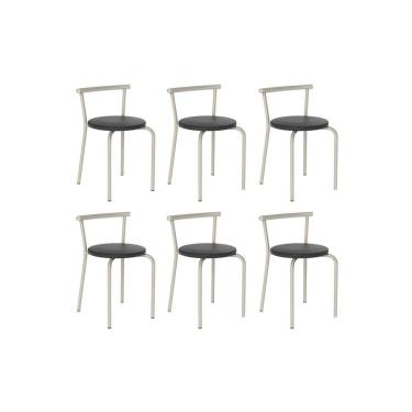 Imagem de Banqueta Sala de Jantar 105 Kit 6 Uni Prata/Corano Preto - Carraro