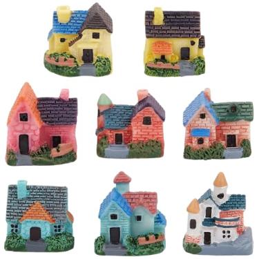 Imagem de CREATCABIN 8 peças miniatura colorida casa mini casa micro paisagem minúscula resina artesanato estatuetas decoração vaso planta fada jardim ornamento kit para DIY mini jardim exterior decoração