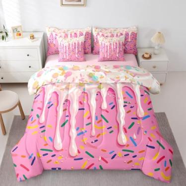 Imagem de Erosebridal Conjunto de edredom de sorvete, sobremesas, tamanho Queen, 7 peças, rosa, doces, crianças, meninas, mulheres, conjunto de cama colorido
