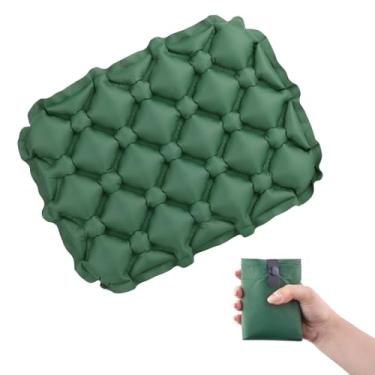 Imagem de JEELAD Almofada de assento inflável portátil para viagem, avião, estádio, almofada de assento leve com bolsa de armazenamento para acampamento, caminhada, escalada ao ar livre, escritório (verde)
