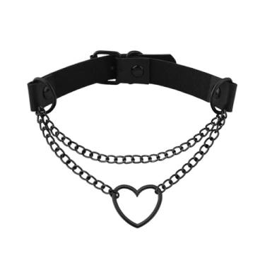 Imagem de Colar gargantilha gótica com corrente de coração gótico para mulheres, gargantilhas punk pretas, vintage, de couro PU, ajustável, gargantilha sexy, colar gótico para ela, acessórios de fantasia de