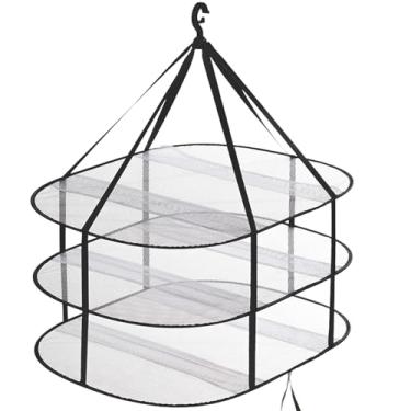 Imagem de HOLLIHI Suéteres de tamanho grande para pendurar 77 cm C x 62 cm L x 78 cm A, prateleira de secagem de roupas de malha plana dobrável de 3 camadas, cabide seco portátil para uso interno ou externo