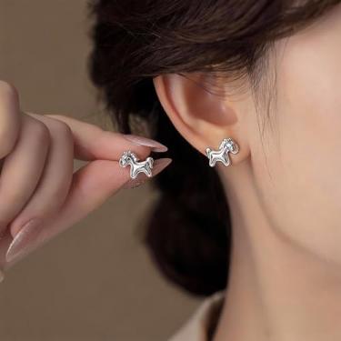 Imagem de 1 par de brincos de pônei fofos femininos de desenho animado de animais requintados geométricos acessórios modernos joias presente, 1.4*1.3*0.3cm, Zinco, Sem pedra preciosa