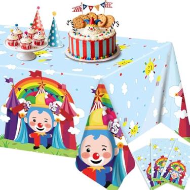 Imagem de Joyhaven 3 peças de toalhas de mesa de decoração de festa de circo de carnaval, palhaço, descartáveis, retangulares, capas de mesa de plástico para artigos de festa de aniversário, 137 x 272 cm