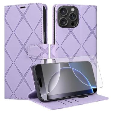 Imagem de Asuwish Capa de celular para iPhone 16 Pro Max 6,9 polegadas com protetor de tela de vidro temperado PU couro sintético flip porta-cartão de crédito celular i Phone16 16Pro i16 ProMax 16ProMax