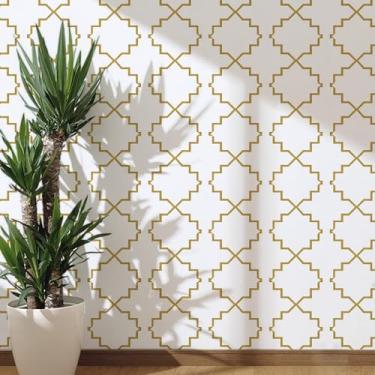 Imagem de Guvana Papel de parede dourado e branco treliça papel de contato geométrico papel de parede removível moderno DIY papel de contato papel de parede autoadesivo para decoração de gavetas de forro de prateleira 45,5 x 199,9 cm