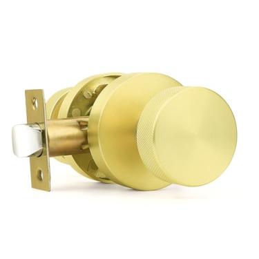 Imagem de Orger Puxadores de porta de passagem dourada interior, maçanetas de porta de armário de ouro escovado sem chave de liga de zinco, maçanetas modernas de latão escovado serrilhado resistente para