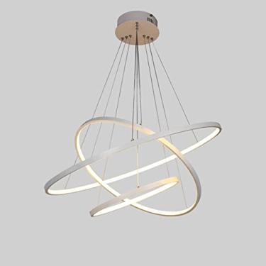 Imagem de Lustre LED Redondo com Design de Três Anéis, Luminária Pendente Moderna para Mesa de Jantar ou Sala de Estar, com Controle Remoto e Intensidade Ajustável (Branco, 20+40+60cm)