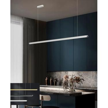 Imagem de Lustre pendente de LED para sala de jantar, com intensidade regulável e controle remoto, ideal para cozinha, escritório ou bar. Altura ajustável (branco, 150 cm).