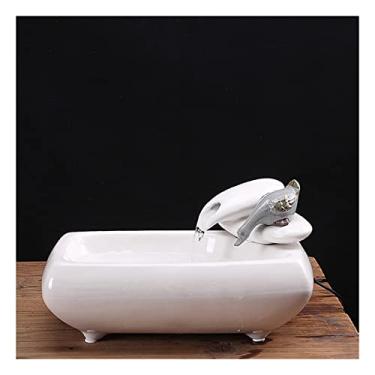 Imagem de Fonte de água de mesa de cerâmica branca fonte de mesa retangular bacia de cerâmica fonte de água interna para decoração de casa de escritório para decoração de casa e escritório