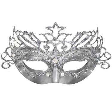 Imagem de Máscara Metálica Glitter Veneziana Carnaval Fantasia Luxo Cor:Prata - 