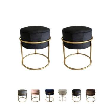 Imagem de 2 Puff Banqueta Redondo Base Ferro Veludo Decorativo - Mercadão dos Pu