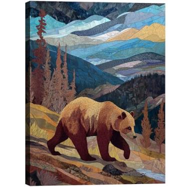 Imagem de Halioyo Arte de parede em tela de urso, decoração de parede natureza abstrata, pintura moderna de urso marrom para sala de estar, quarto, corredor, escritório, pronto para pendurar (30 x 40 cm)