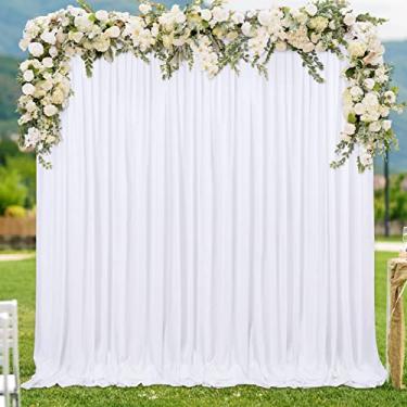 Imagem de Decoração de cortina branca de pano de fundo de casamento: 4 painéis de tecido de poliéster de 1,5 m x 2,4 m para chá de panela, aniversário, decoração de cortinas de chá de bebê