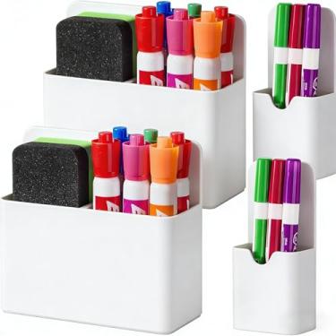 Imagem de BEYGORM Suporte magnético para quadro branco e armário, pacote com 4 copos magnéticos para marcadores apagáveis a seco, organizador de caneta e lápis para armazenamento de geladeira, sala de aula e