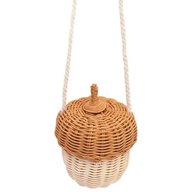 Imagem de HEEPDD Cesta de Armazenamento de Vime para Crianças, Cesta Em Formato de Bolota Tecida à Mão Com Design de Pinha para Meninos e Meninas, Adereços de Fotografia, Decoração de (Bolsa de ombro pequena)