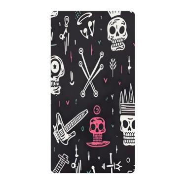 Imagem de Blueangle Lençol de berço padrão para berço infantil - Lençóis de algodão macio e respirável com estampa de caveira colorida (411)