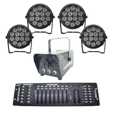 Imagem de Kit 4 Par Led Slim + Máquina De Fumaça 600W + Mesa Dmx 512