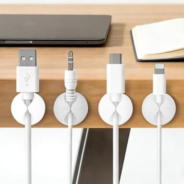 Imagem de 10 peças de clipes de cabo, organizador de cabos adesivos, suporte de carregador para mesa de cabeceira, telefone de carro (branco)