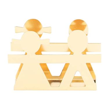 Imagem de Porta-guardanapos vertical padrão humanóide arte de ferro suporte de guardanapo de metal multifuncional organizador de mesa para cozinha restaurante café bar decoração de mesa (dourado)