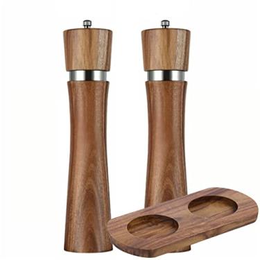 Imagem de Conjunto de moedor de pimenta de madeira de 6/8/10 polegadas com suporte de madeira moedores manuais de sal e pimenta moedor de temperos utensílios de cozinha para churrasco (tamanho: 15 cm) (uma cor