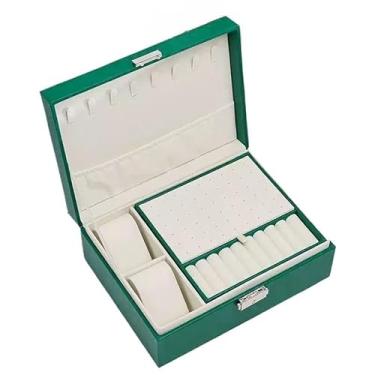 Imagem de Porta Jóias Caixa Organizadora De Jóias Feminina Em Couro Com Duas Camadas/Anéis/Colar Fecho (VERDE/2020)
