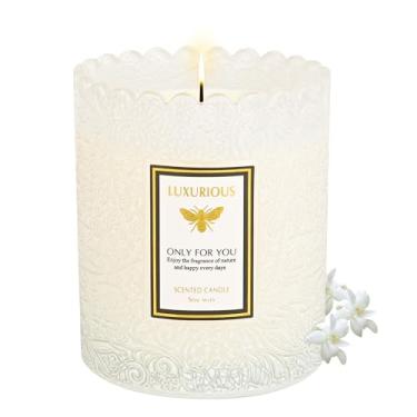 Imagem de Vela perfumada de gardênia, velas perfumadas para casa, vela de gardênia, vela de pote de luxo para mulheres, presentes de dia dos namorados para ela, 40 horas