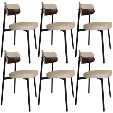 Imagem de Kit 06 Cadeiras Estofada Para Sala de Jantar Astrid Preto C01 Linho Areia Courino Café - Lyam Decor