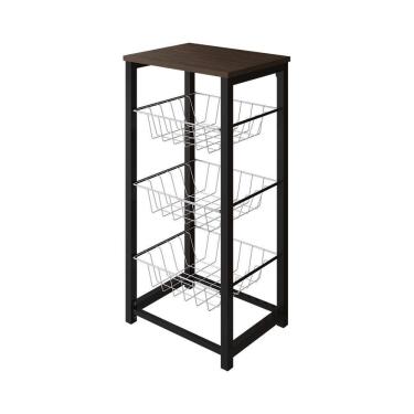 Imagem de Fruteira De Chão Cozinha Desmontada Aço Preto Cesto Branco Tampo Amêndoa Madri - Cor: Marrom